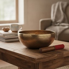 Tibetan Singing Bowl Wooden Mallet with Red Suede Cushion   Sound Healing Sti...