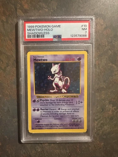 1999 POKEMON GAME SHADOWLESS #10 MEWTWO-HOLO PSA 7