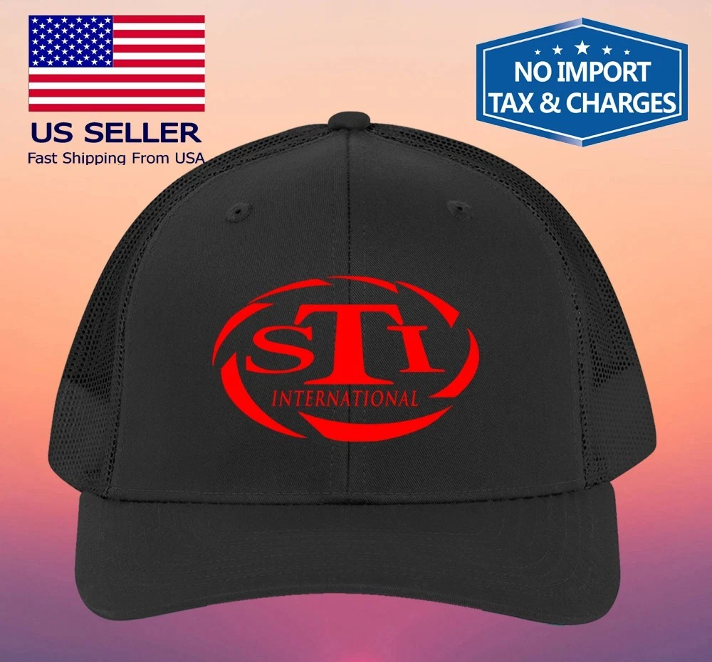 STI International Adjustable Black Trucker Hat Cap Adult Size