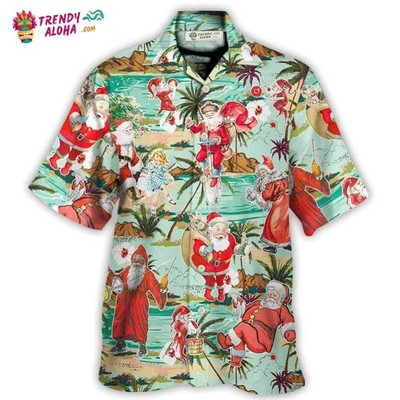 Christmas Santa Vacation Beach Joyful Hawaiian Shirt   Trendy Aloha