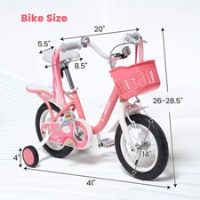 12-Inch Kids Bike with Training Wheels – Pink Bicycle for Ages 2-5 (33–45 in) –