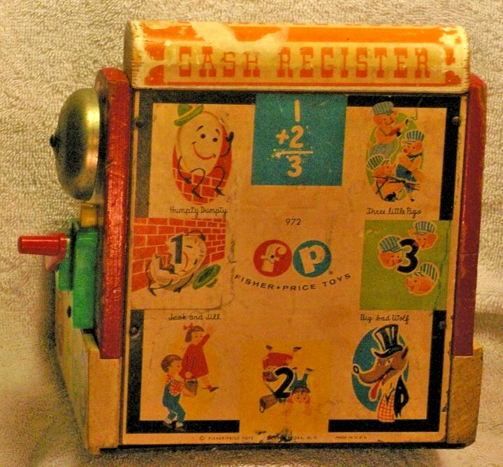 как выглядит Vintage Fisher Price Cash Register Toy 972 from 1960 фото