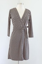 Ann Taylor Black Peach White Geometric Floral Print Wrap Tie Dress Size 0