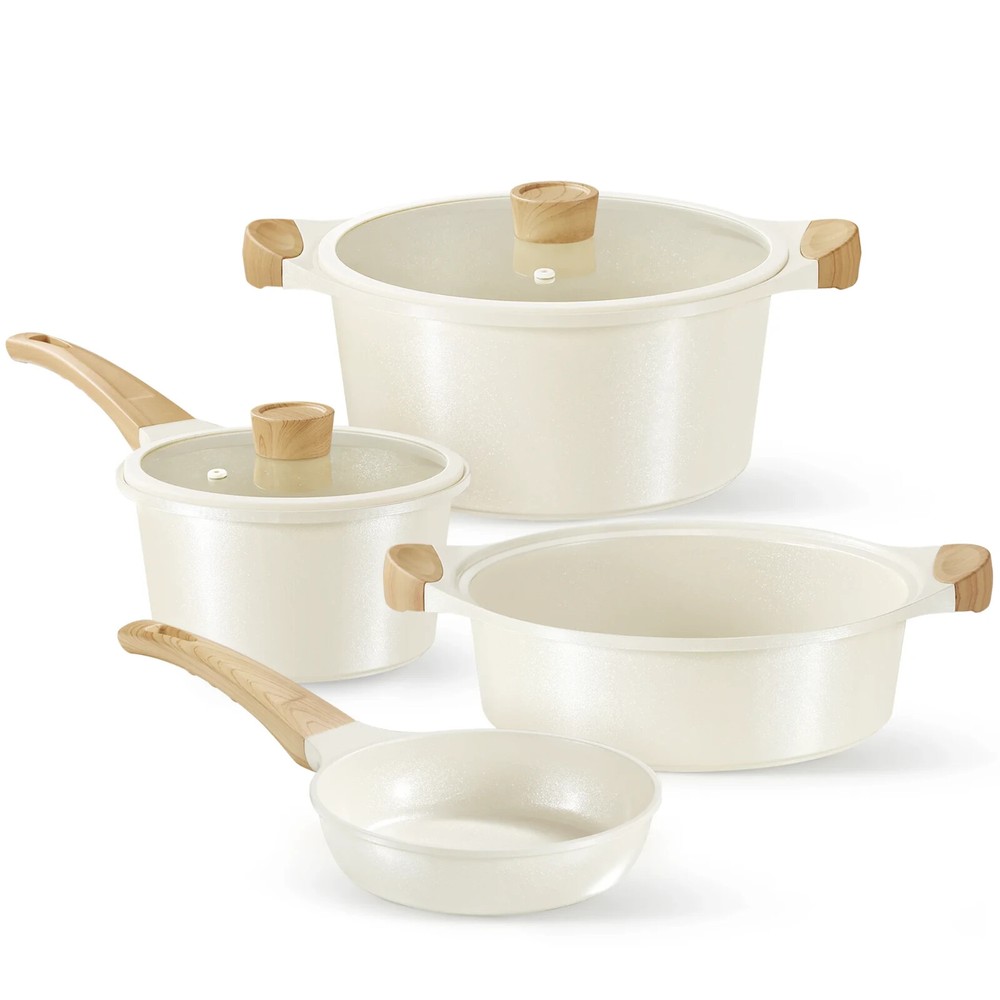 CAROTE 6pcs Ceramic Cookware Sets, Induction Pots and Pans, Non Stick Pots Sets,