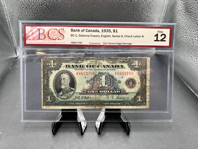 1935 Bank Of Canada $1 Bank Note Series A BCS Graded F-12 SN# A8853788 ...