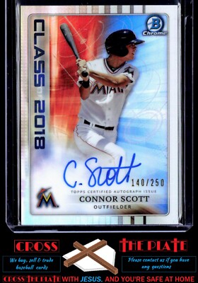 1-2018 Bowman Draft Class of 2018 Auto Connor Scott Marlins 140