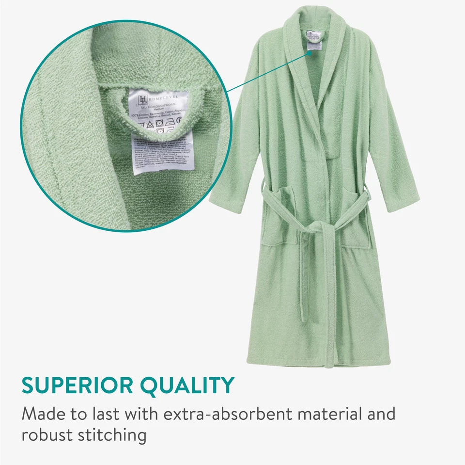 Albornoz Hombre y Mujer de Baño - Albornoz Ducha de 100% Algodón - Talla M Verde - Imagen 3 de 4