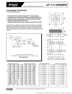 Line Output Transformer, 80% Nickel Laminations, Jensen