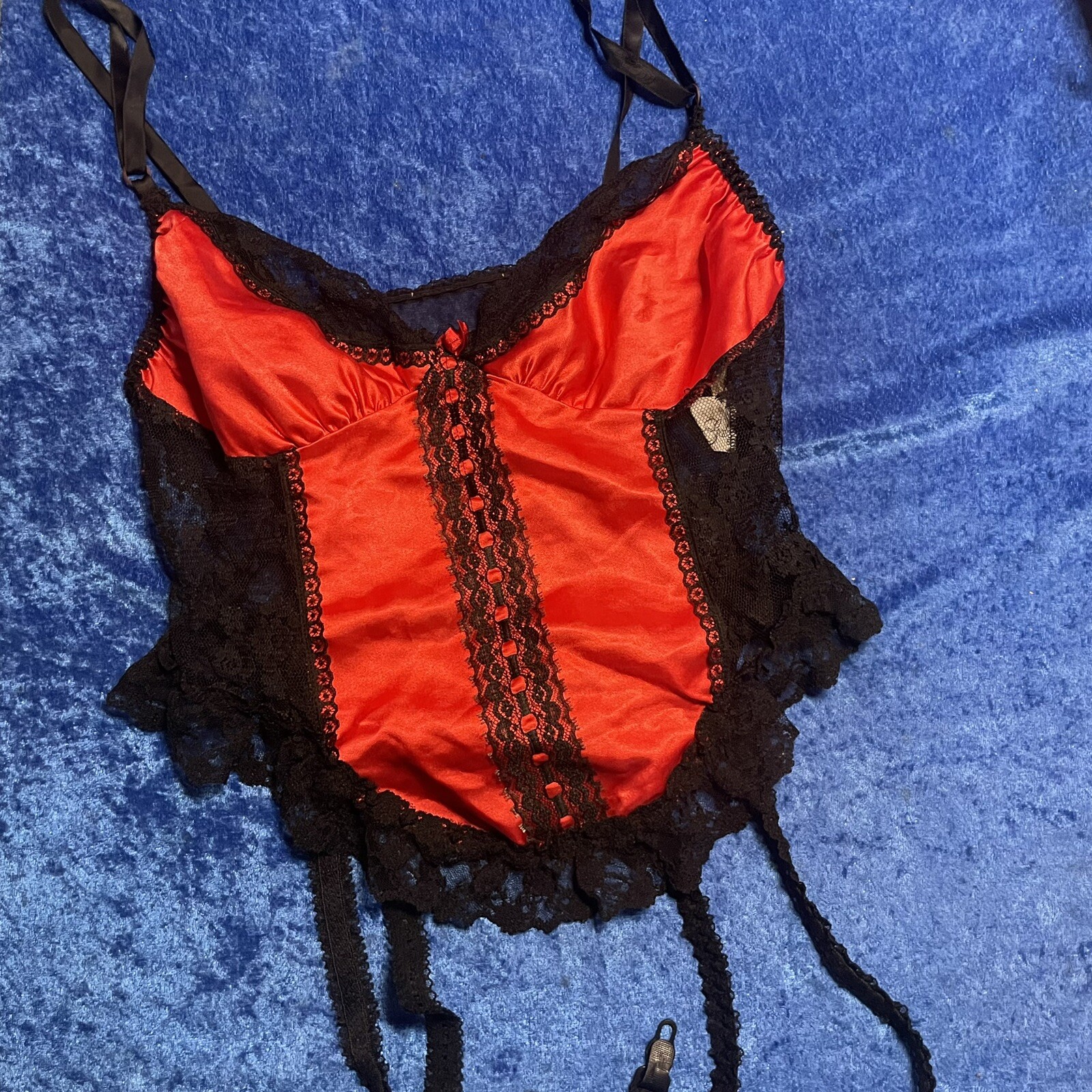 Vintage Alana Gale Lingerie Cami Top Garter Straps Red Black Mesh Lace Pinup