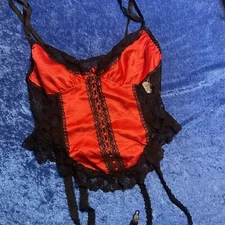 Vintage Alana Gale Lingerie Cami Top Garter Straps Red Black Mesh Lace Pinup
