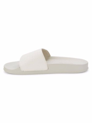 Valentino White Embossed Leather Slide Sandals VLogo Signature embellished leather slides in white  main image 2