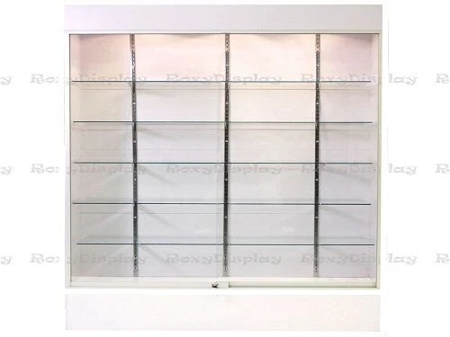 AMERICAN DRESS FORMS White Wood Wall Tower Display 72 Inch Showcase with Adjustable Shelving & Lights