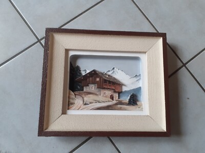 Ancien Tableau Cadre Doré Reproduction sur toile cirée Paysage Provence Mer