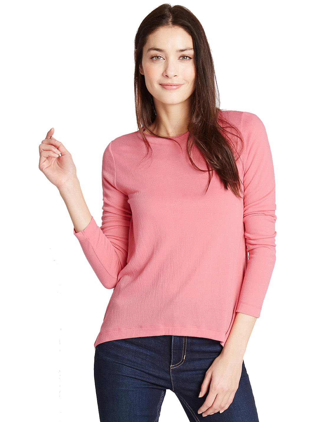 Marks & Spencer Womens Hanky Hem Long Sleeve Jersey Top New M&S Blue