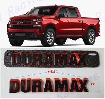 2PCS Kit Front Hood Gloss Black Red Duramax Emblems Fit 2019+ Silverado