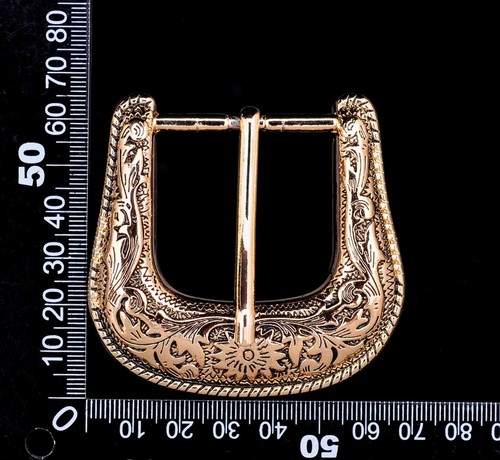 "Juego de tres piezas de hebilla de cinturón de vaquero grabado floral dorado occidental unisex de 1-1/2" - Imagen 12 de 12