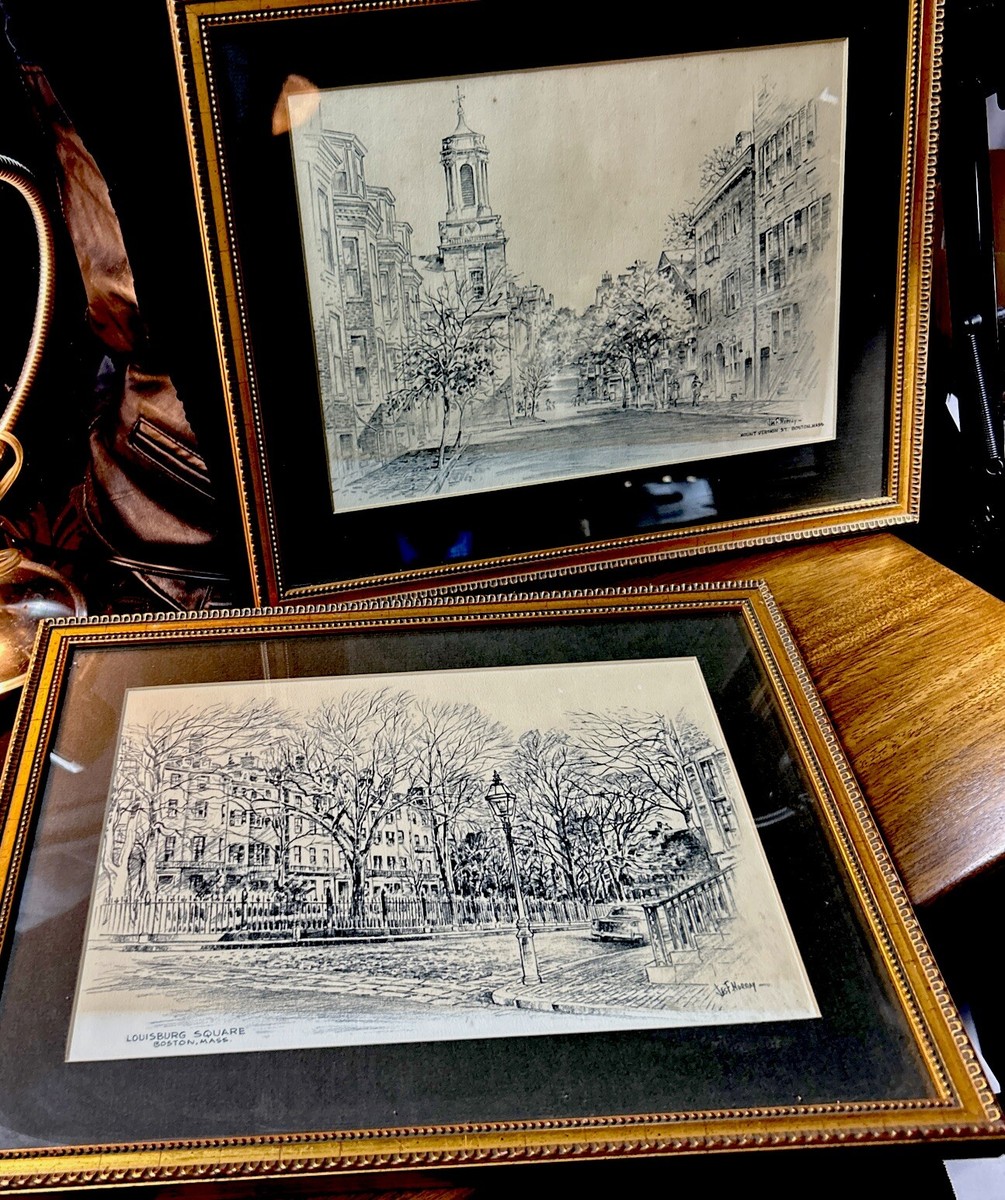 Pr Framed Pencil Sketchings by Jas. F. Murray Boston Mass. State
