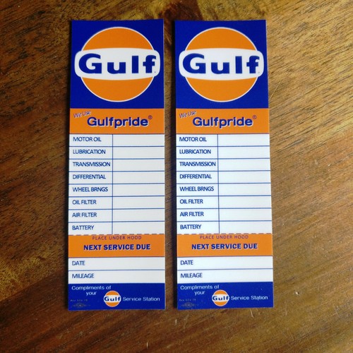 Pair Gulf Oil Change Label Sticker Replica Door Jamb Oil Collectible