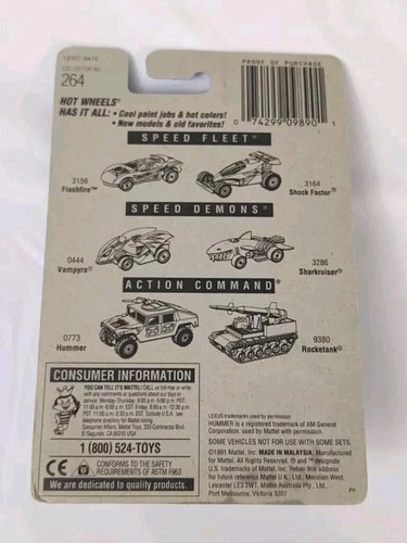 1991 Hot Wheels Red Lexus SC400 #264 1:64 Scale Diecast Car Vintage Blue Card - Picture 2 of 11