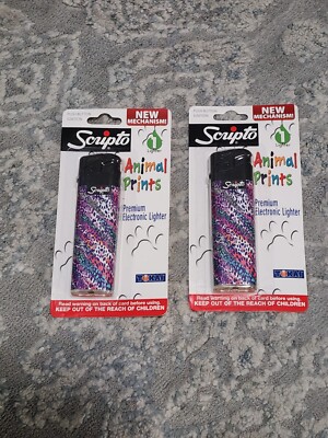 Scripto Premium Electronic Lighter ANIMAL PRINTS Push Button Ignition New 2 Pack