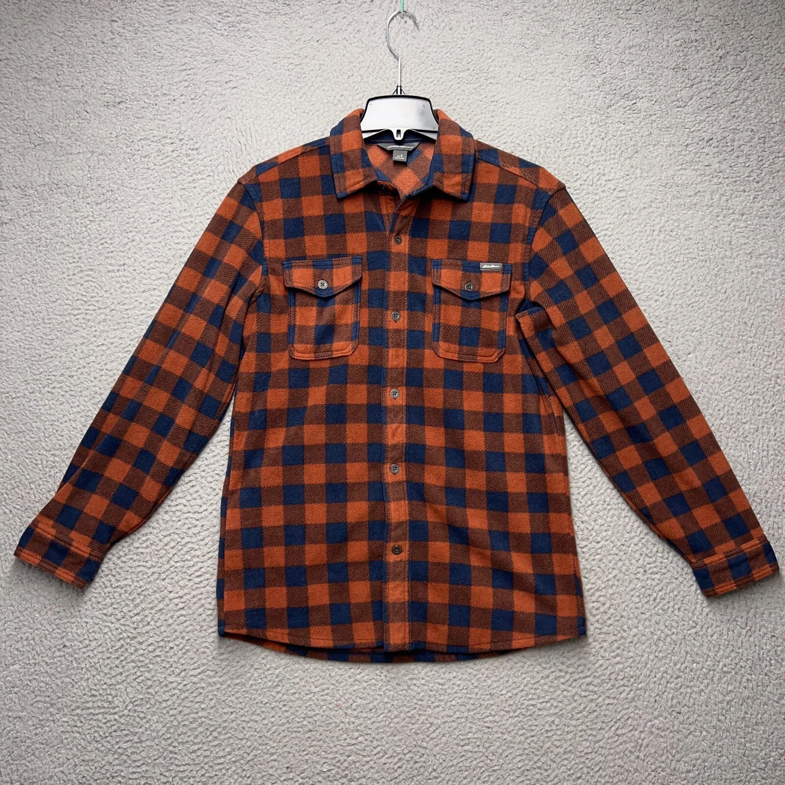 Eddie Bauer Flannel Shirt Mens Small Blue Orange Check Outdoor Casual Cotton