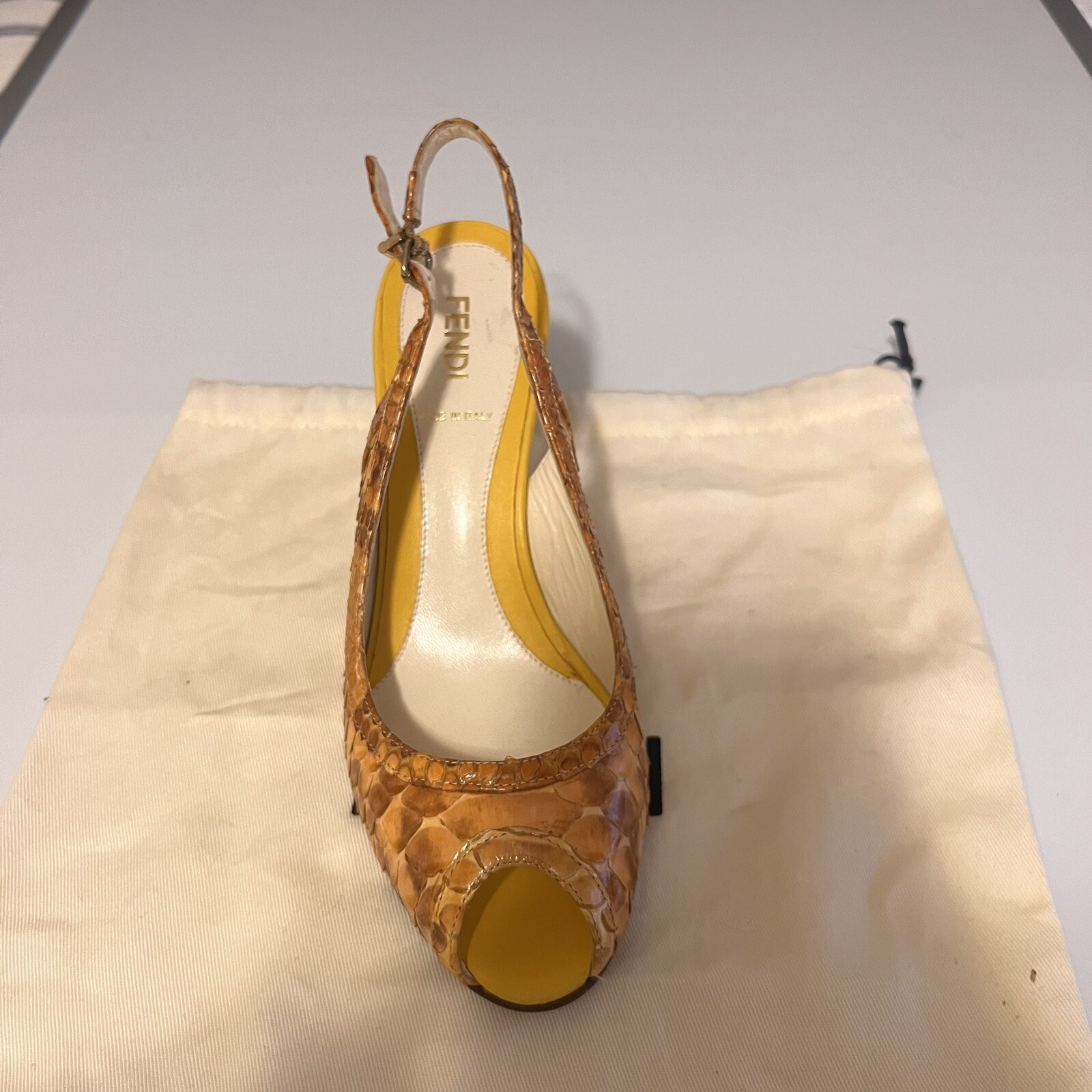 FENDI YELLOW PYTHON LEATHER PLATFORM HEELS SIZE 37 - image 14