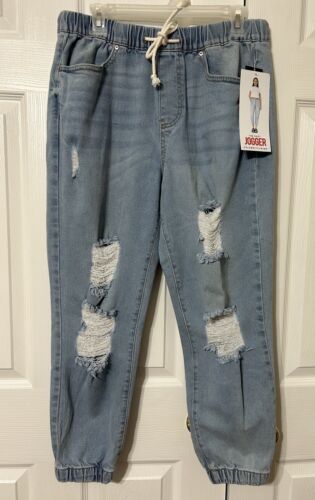 Celebrity Pink Womens Jogger Jeans Pull On Distressed High Rise NWT Size M
