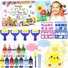 45PCS Kids Washable Finger Paint Kit,12 Colors Non Toxic Finger Paints,Art Paint