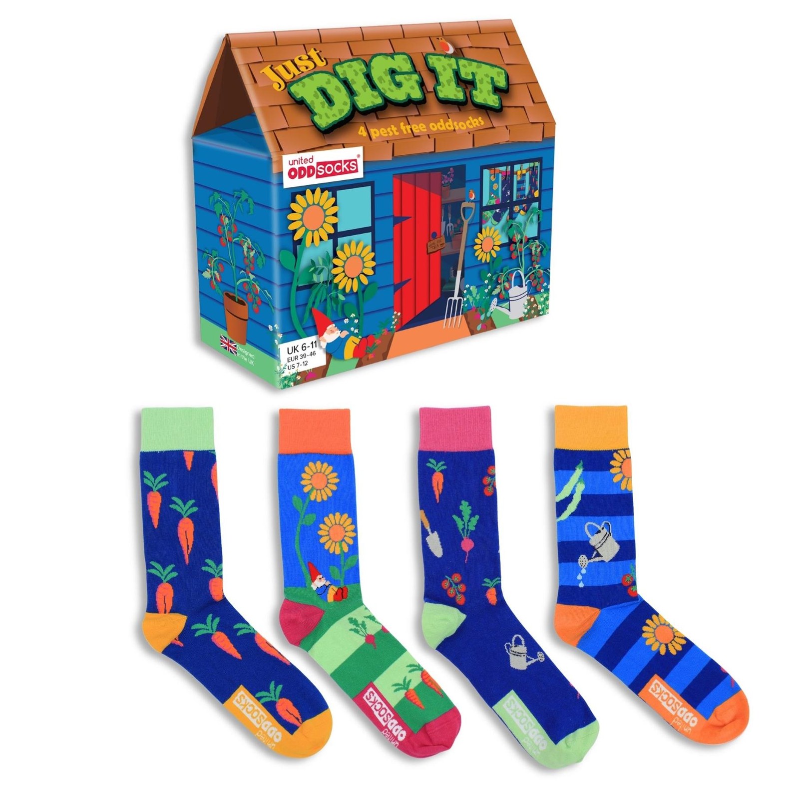 Novelty Fathers Day Socks Gift Box of 4 Mens Mismatched Just Dig It UK Size 6-11