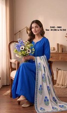 Women Blue Handblock Printed Anarkali 3 Piece Readymade Designer Salwar Suit