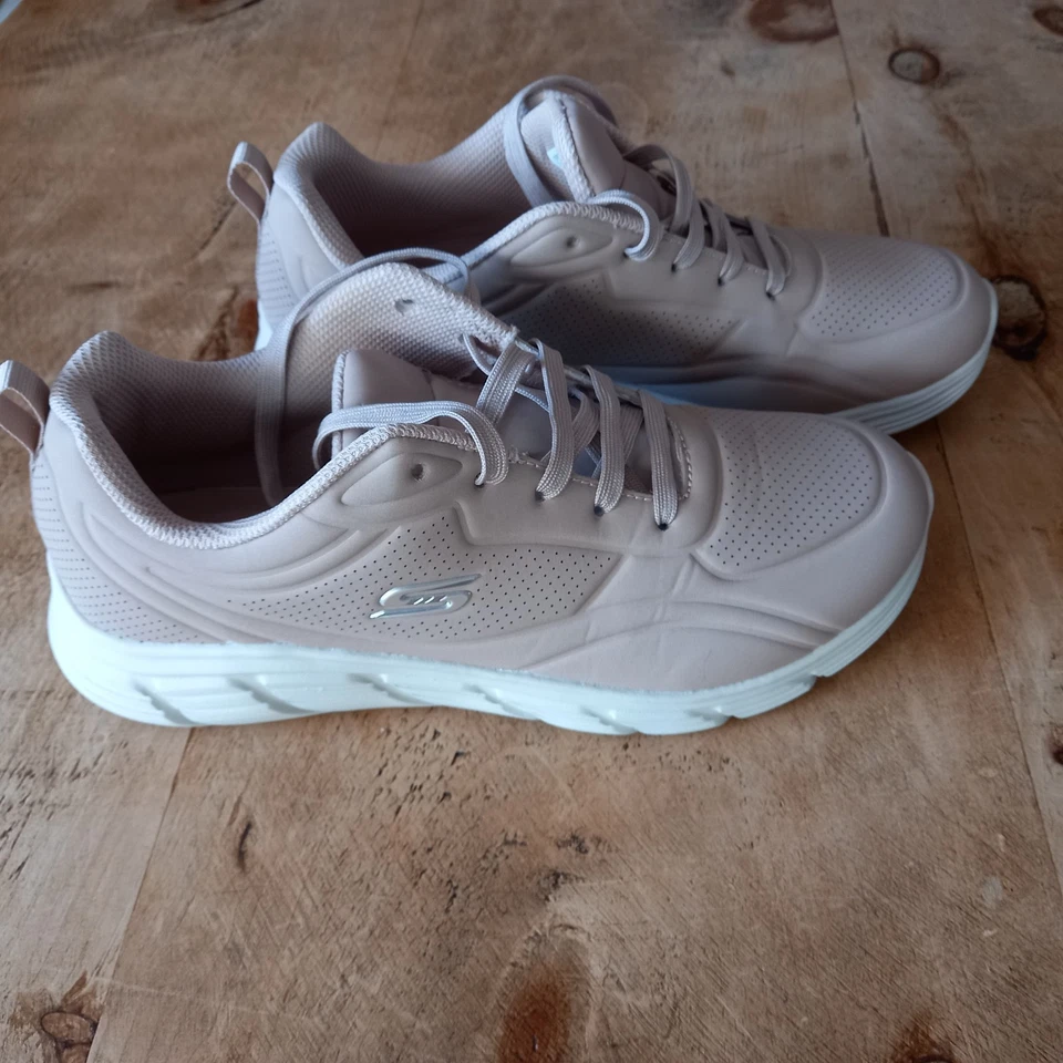 SKECHERS Uno Lite Memory Foam Beige Lace Up Trainers UK 5 Wide Fit Womens - Image 2 of 4