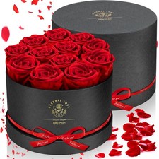 Forever Flowers 12 Red Roses in A Box Real Preserved Roses for Women Mother
