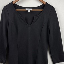 Ann Taylor LOFT Open Neck Basic Black Dress Size 4 Long Sleeve work Core