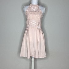 Unbranded Womens Pink Halter Back Skater Tiered Sleeveless Fit & Flare Dress