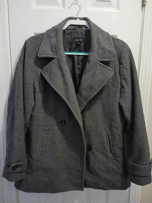 Lands' End Women's Gray Pea Coat Size 16 Short Lined Pockets Button Fall/Winter
