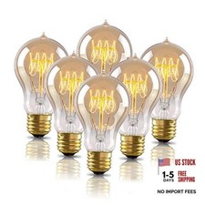 Warm Edison Light Bulbs, 60 Watt A19 Vintage 6 Count Pack of 1 Warm White