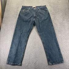 Wrangler Jeans Mens 38x30 Blue Dark Wash Cotton Regular Fit Denim Workwear