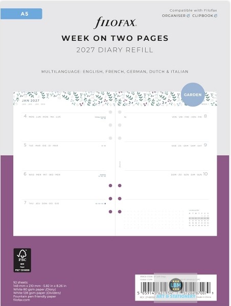 Filofax A5 Garden Week to view 2027 diary 27-68592 - Image 3