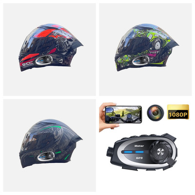 Motorcycle Helmet Built-in Bluetooth Intercom Headset With Camera Recorder DOT