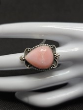 Natural Pink Opal Ring Size 6 925 Sterling Silver Southwestern Style Teardrop