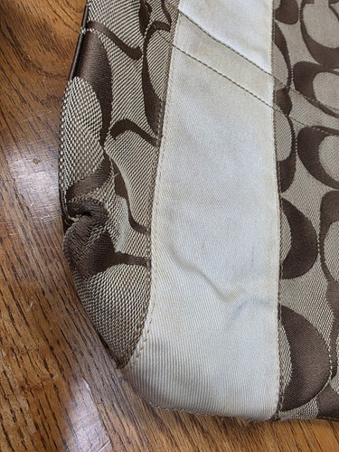 COACH 10124 KHAKI SIGNATURE STRIPE CREAM LEATHER TOTE *NEEDS CLEANING * - Bild 4 von 14