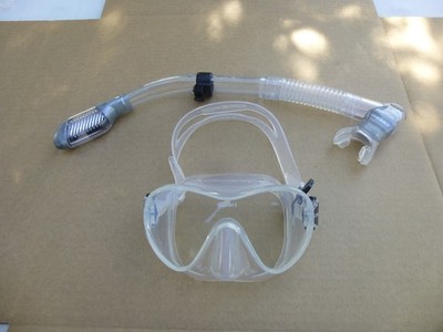 NICE CRESSI F1 FRAMELESS SCUBA DIVE MASK AND SNORKEL SET / CLEAR & SILVER