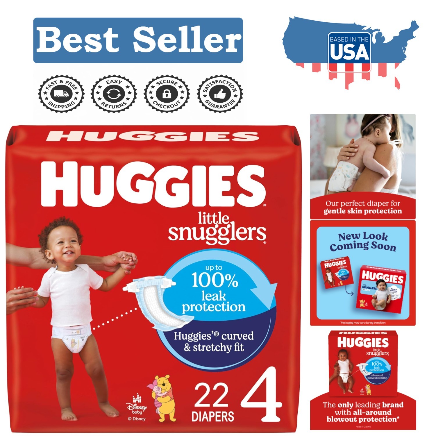 Huggies Little Snugglers Size 4 Diapers, 22 Count, 12-Hour L