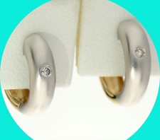 Natural Diamond Huggie Hoop Earrings 14K Multi-tone Gold 1/2  Long