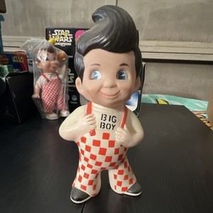 Big Boy Red Checkered Overalls Piggy Bank Advertising Figure