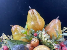 VTG Christmas New Years Plastic Centerpiece Fruit Nut Flower Retro Wicker MCM