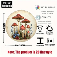 8 Graphic Art - of circular foil metal painting, 8x8 inches, colorful mushroom a