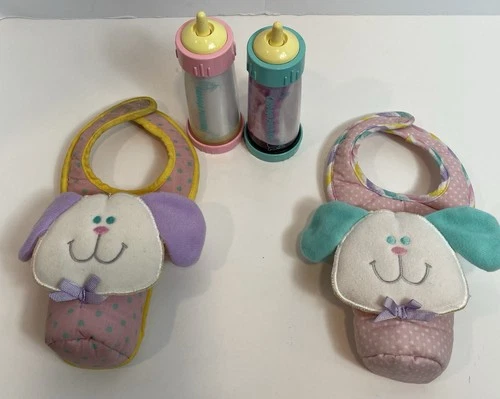 2 Vintage 1990 Hasbro Cabbage Patch Kids Magic Bottles w Bib Holders