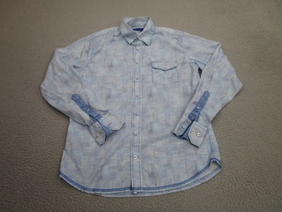 Georg Roth Shirt Mens Medium Blue Check Plaid Artsy Water Color Long Sleeve