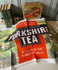 Vintage Taylors of Harrogate Yorkshire Tea Caddy Tin & Tea Towel Yorkshire Dales
